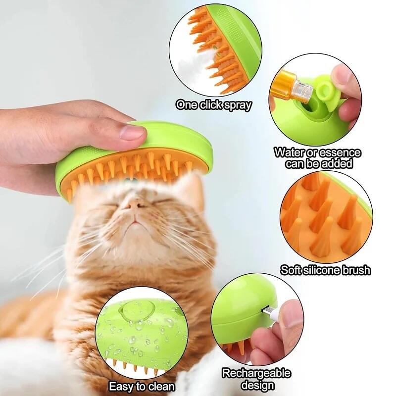 Escova a Vapor para Animais – Massagem, Limpeza e Conforto Num Só Aparelho!