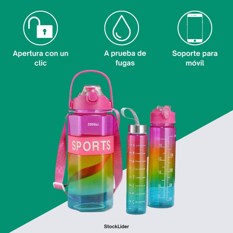 Pack 3 Garrafas de Água – 2000ml + 800ml + 280ml